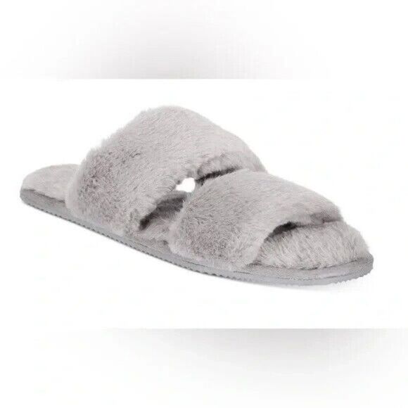 Alfani Women's Faux Fur Slide Boxed Slippers Tornado Grey Medium New - Picture 1 of 4